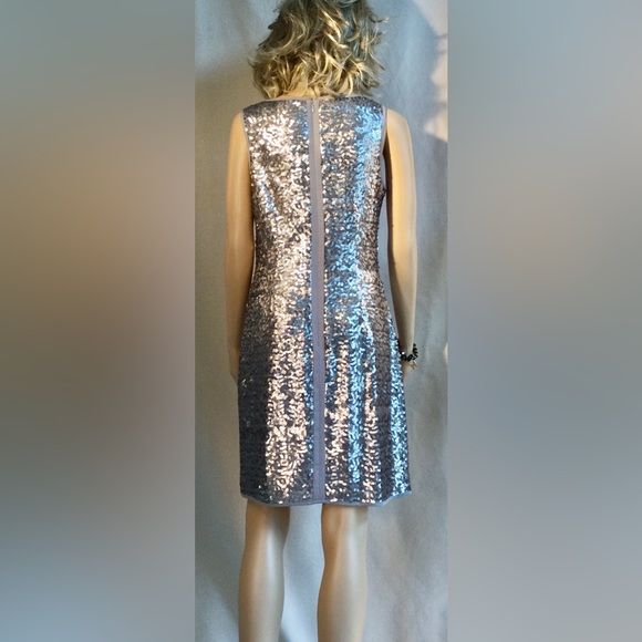 Vince Camuto grey/silver sequined shift midi dress. Size 6, NWT. Sophisticated - Picture 6 of 15